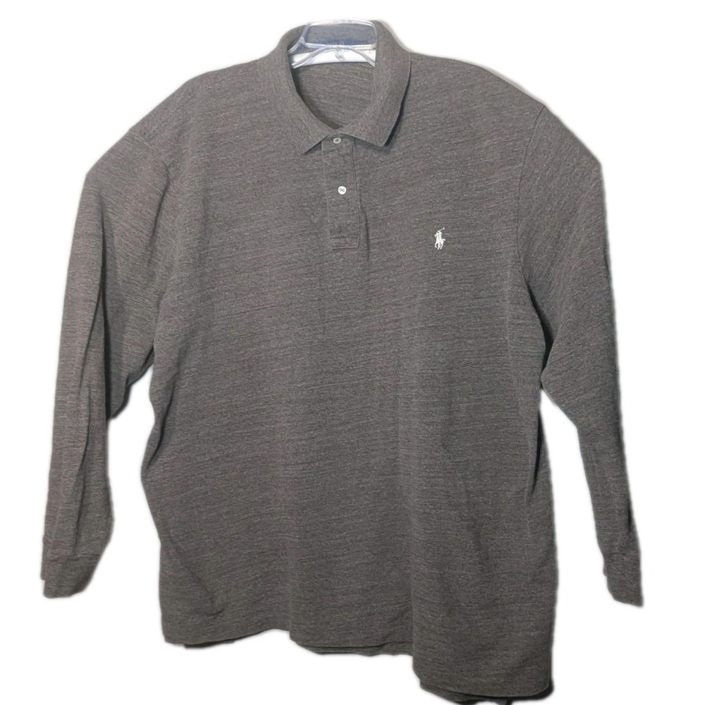 Ralph Lauren Polo Shirt Mens 3XLT Tall Gray Long Sleeve White Pony Cotton